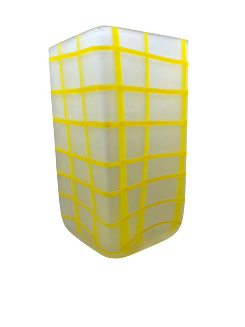 Frosted Yellow Glass Vase With Grid & Swirl Design By Gorgeous Designs China